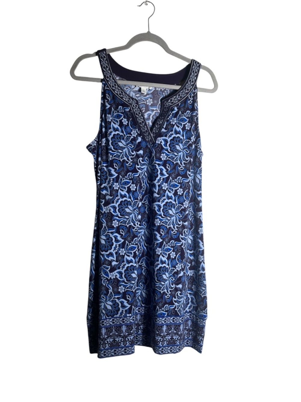Magnolia Grace Petite Paisley Sleeveless Tunic Dress Blue Boho Size PL